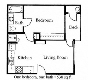 1 bedroom 1 bathroom floorplan at University West Apartments in Flagstaff, AZ